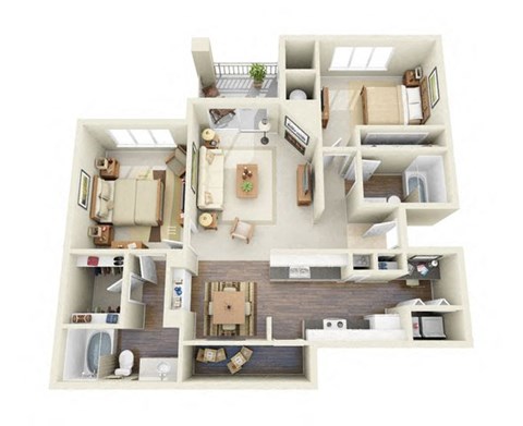 Floor plan for 2 beds, 2 baths, 1115 sqft